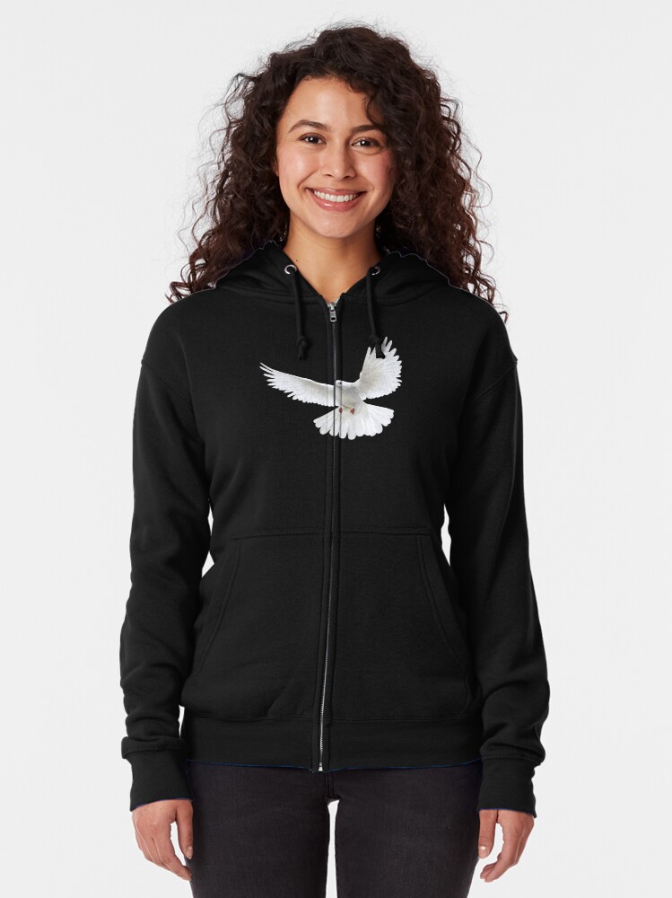 Alternate view of white flying pigeon Zipped Hoodie