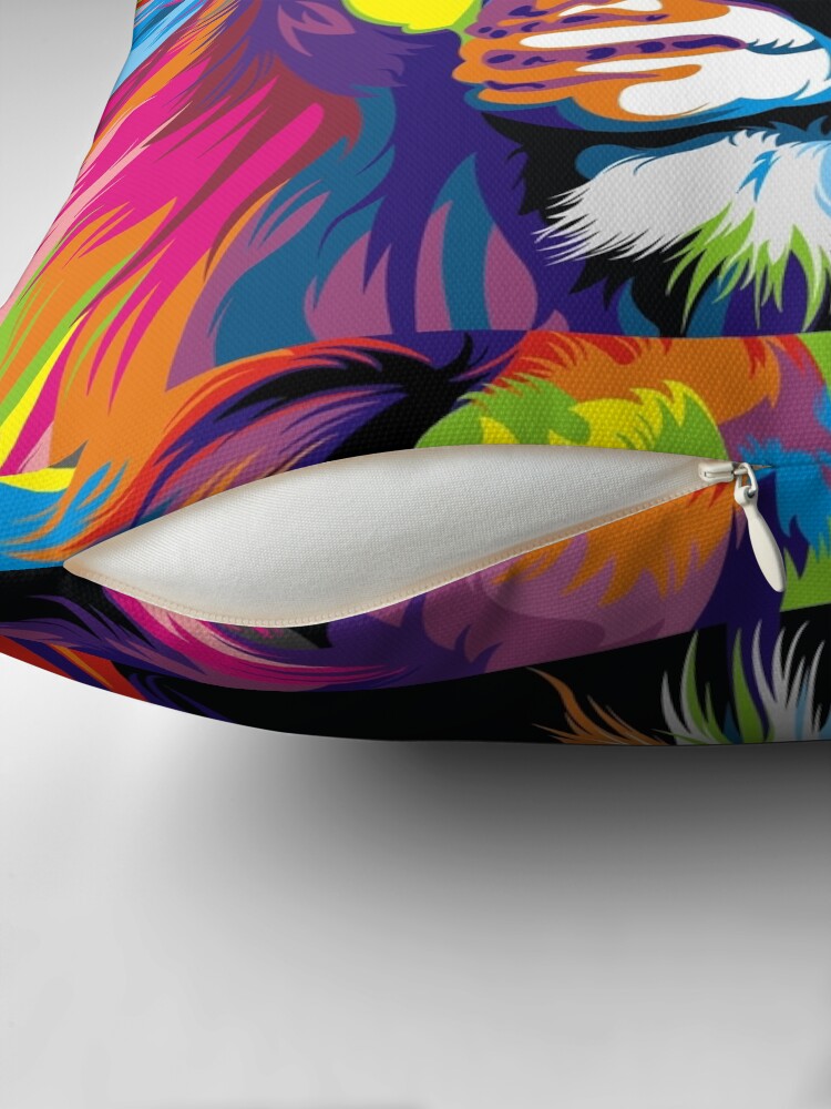 Thumbnail 2 of 4, Pillow, Banksy Rainbow Lion Graffiti Pop Art Painting designed and sold by bufumofo.