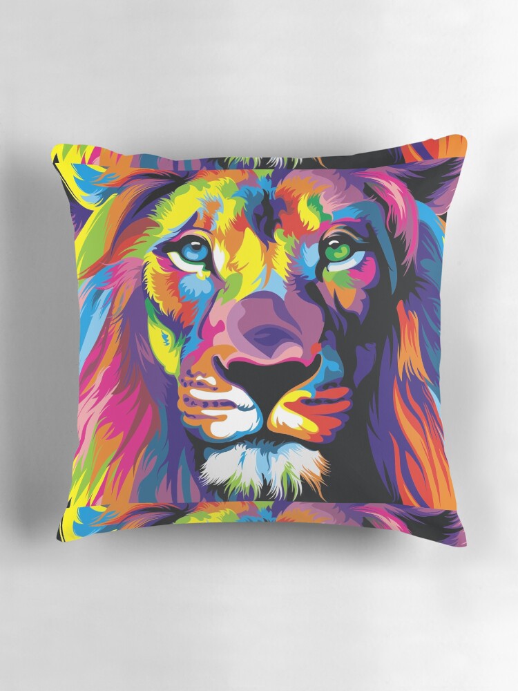 Thumbnail 3 of 4, Pillow, Banksy Rainbow Lion Graffiti Pop Art Painting designed and sold by bufumofo.