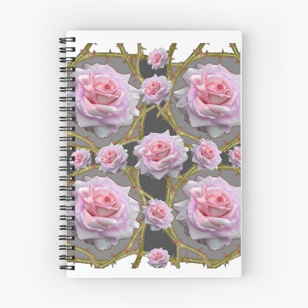 Item preview, WHITE DESIGN OF PINK ROSES PATTERN GREY ART. designed and sold by sharlesart.