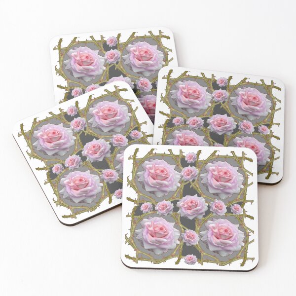 Item preview, WHITE DESIGN OF PINK ROSES PATTERN GREY ART. designed and sold by sharlesart.