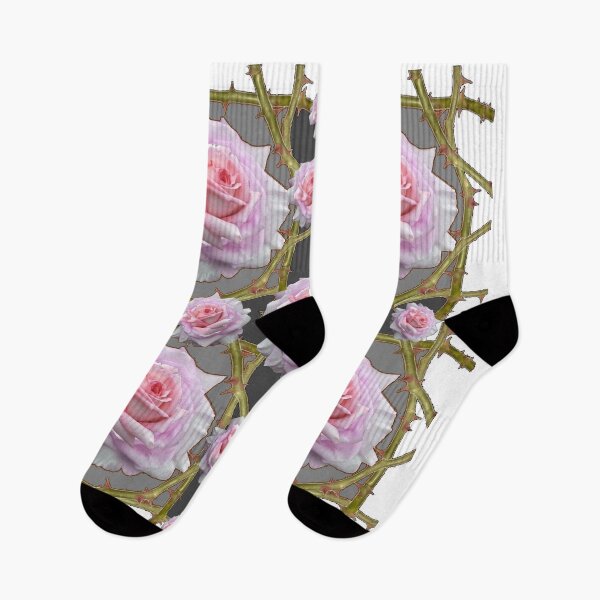 Item preview, WHITE DESIGN OF PINK ROSES PATTERN GREY ART. designed and sold by sharlesart.