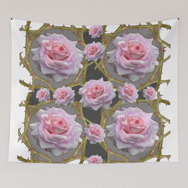 Item preview, WHITE DESIGN OF PINK ROSES PATTERN GREY ART. designed and sold by sharlesart.