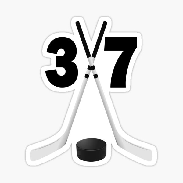 "Hockey number 37 thirty seven with sticks and disc" Sticker for Sale