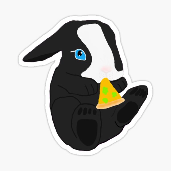 Holland Lop Baby Bunny eating a Veggie Pizza Slice Sticker