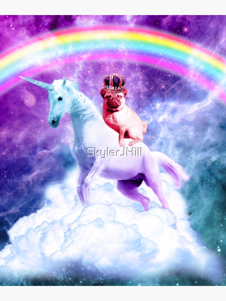 Space Pug Riding Rainbow Unicorn On Clouds Sticker for Sale by SkylerJHill