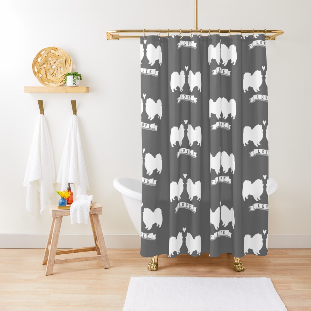 American Eskimo Dogs in Love | Eskie Silhouettes with Heart Shower Curtain