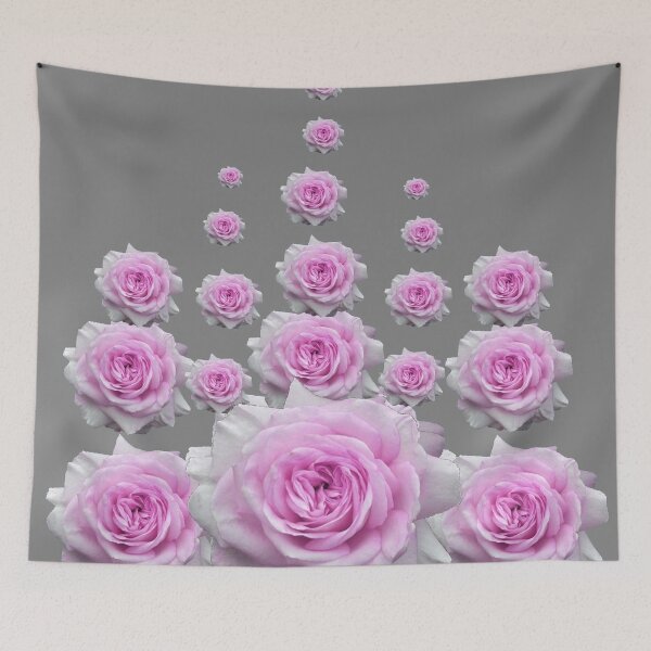 Item preview, STACKED PINK ROSES GARDEN ON GREY ART designed and sold by sharlesart.