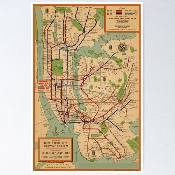 Item preview, New York City Subway Map 1954 designed and sold by abbazabba.