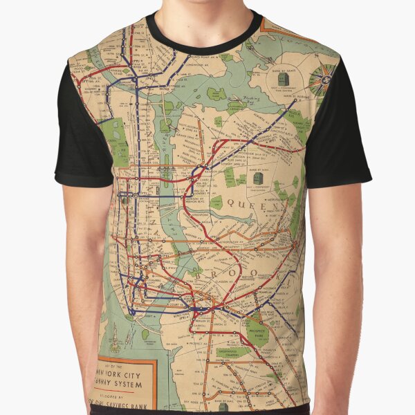 New York City Subway Map 1954 Graphic T-Shirt