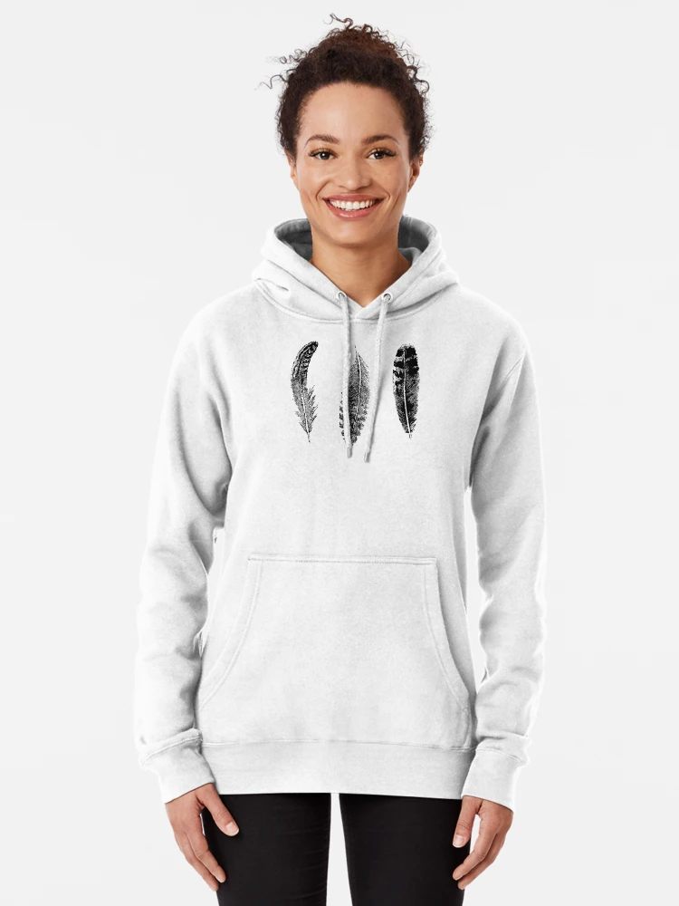 Feather Trio | Three Feathers | Bird Feathers | Vintage Feathers | Black  and White | | Pullover Hoodie