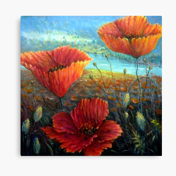 Three Poppies Provence, France Square Canvas Print