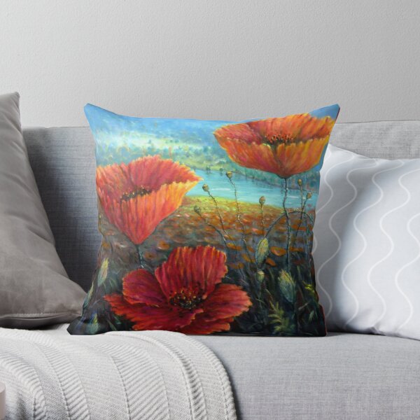 Three Poppies Provence, France Square Throw Pillow