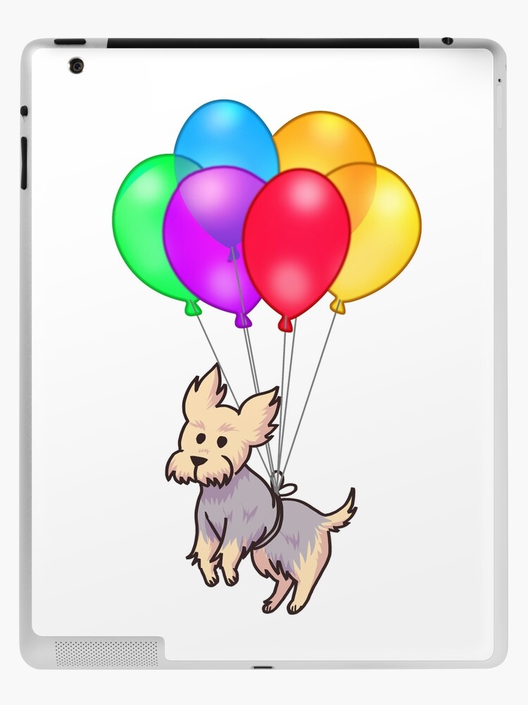Cute small fluffy dog flying with colorful balloons nursery art dog art  cute art