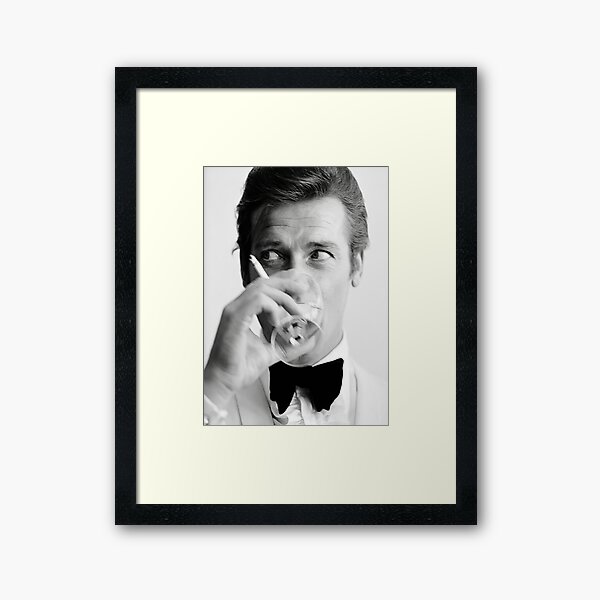 Roger Moore with Martini Retro Vintage Poster Framed Art Print