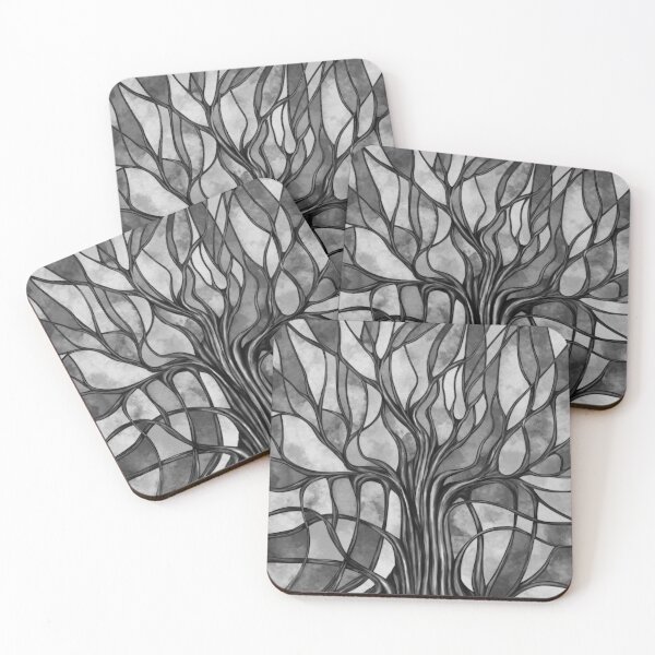 Item preview, Mystic Tree of Life Mosaic Grayscale Watercolor designed and sold by k9printart.