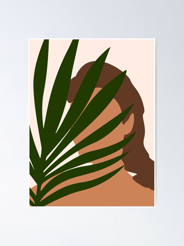 Tropical Reverie 1 Modern Minimal Illustration Girl And Palm Leaves Aesthetic Tropical Vibes Poster By Shrijit Redbubble