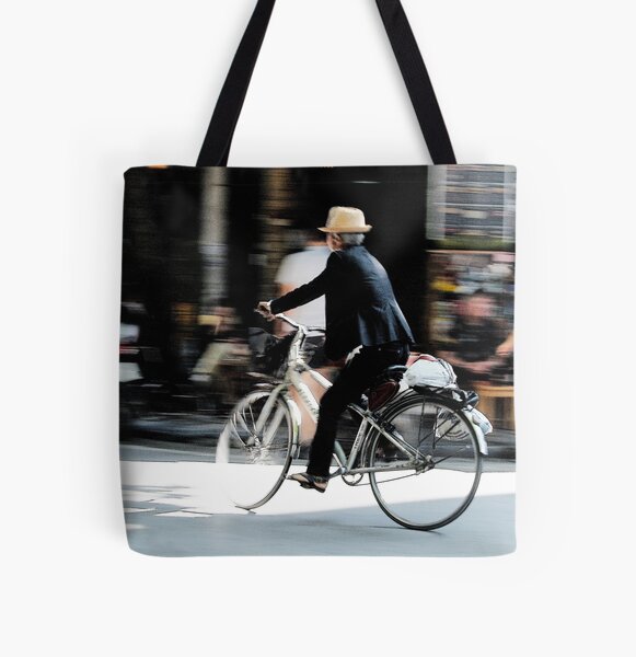 Old man on bicycle photograph Hanoi Vietnam All Over Print Tote Bag