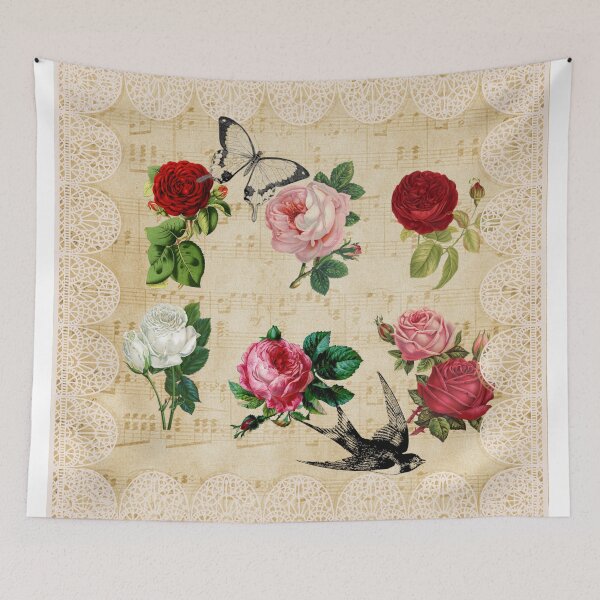 Item preview, Vintage Roses, Lace on Old Sheet Music with a Butterfly and Bird designed and sold by RosalieReeves.