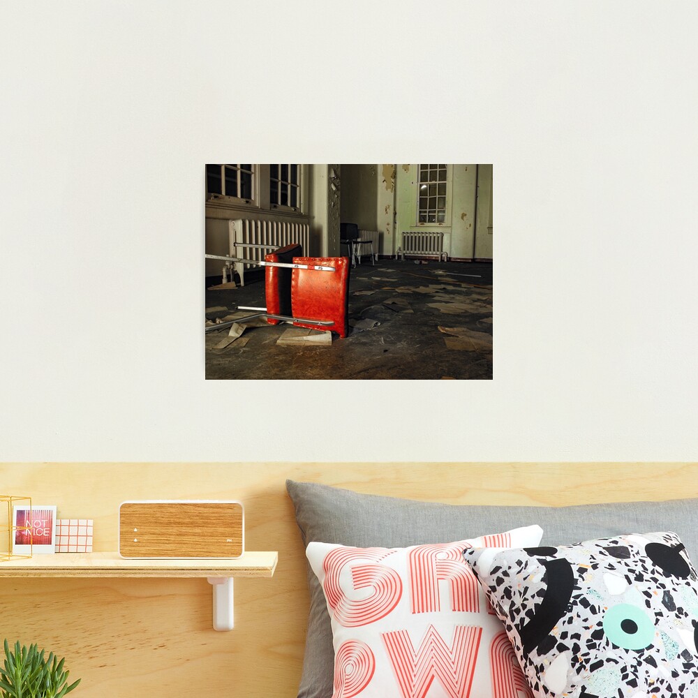 Overturned Red Chair in Abandoned Room Photographic Print