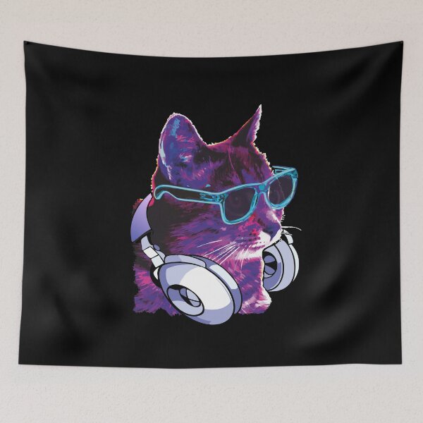Item preview, Cat Dj Rainbow kitten wearing Headphones funny techno music lover gift designed and sold by alenaz.