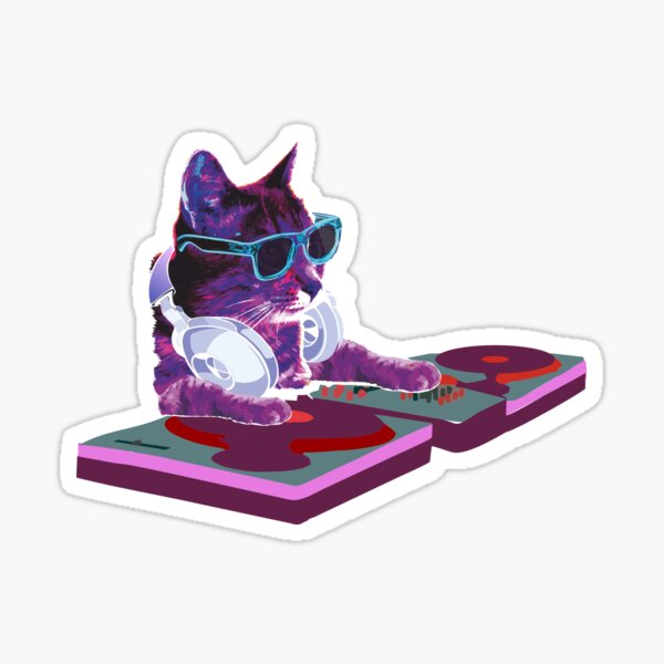 DJ Cat with music notes Sticker for Sale by Aneta Kmieć