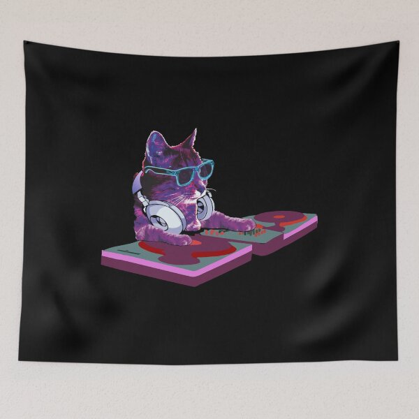 Item preview, Dj Cat with remote playing techno mix cute rainbow kitten in headphones and sunglasses funny music lover gift designed and sold by alenaz.
