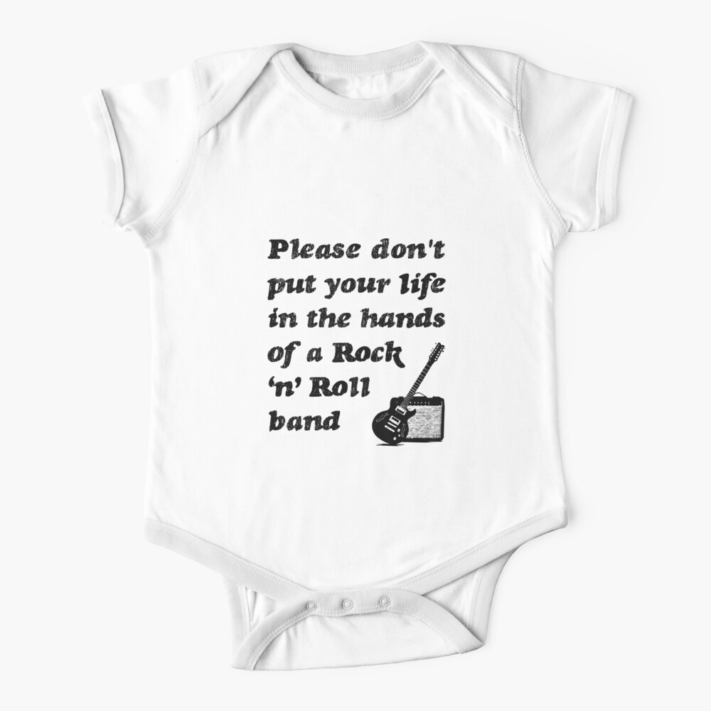 Please Don T Put Your Life In The Hands Of A Rock N Roll Band Oasis Lyrics Black On Grey Baby One Piece By Stuartjsharples Redbubble