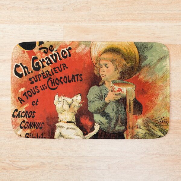 Item preview, Vintage French hot chocolate advert, boy, white dog designed and sold by aapshop.