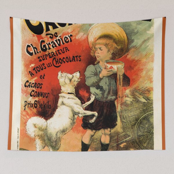 Item preview, Vintage French hot chocolate advert, boy, white dog designed and sold by aapshop.