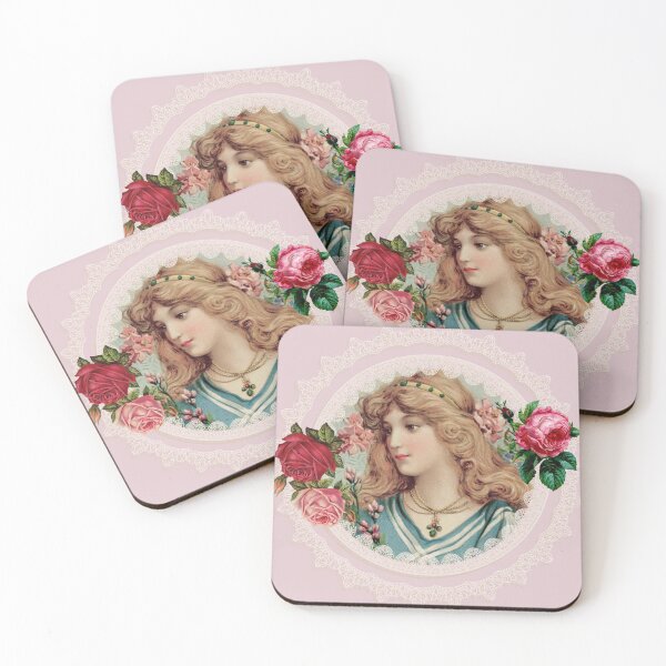 Item preview, Victorian Girl with Old Roses on Dusky Pink Vintage Cameo designed and sold by RosalieReeves.
