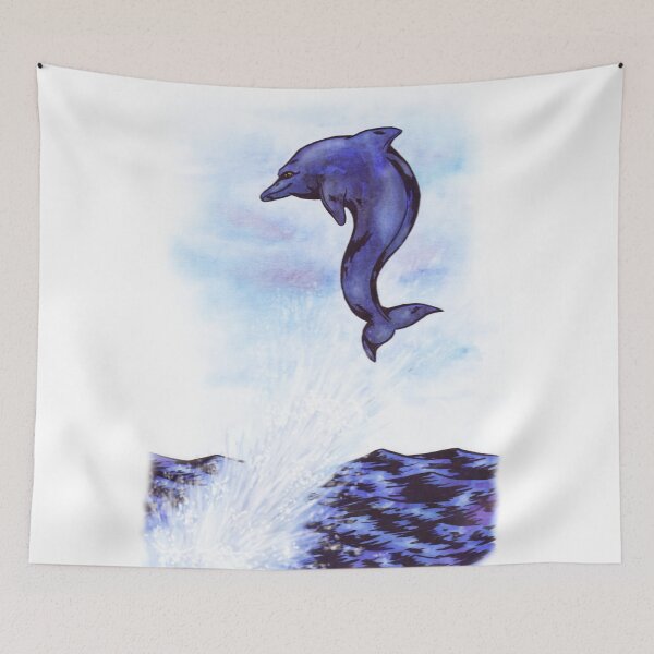 Item preview, watercolour, watercolor illustration dolphin leaping out of sea designed and sold by Jonah Augustin Gray.
