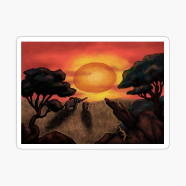 Item preview, painting african elephants in a beautiful landscape while sunset designed and sold by Jonah Augustin Gray.