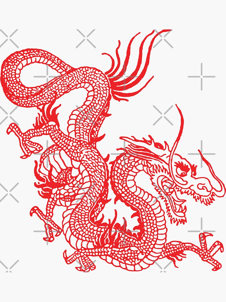 Thumbnail 3 of 3, Sticker, Red Chinese Dragon / Purple Background designed and sold by EddieBalevo.