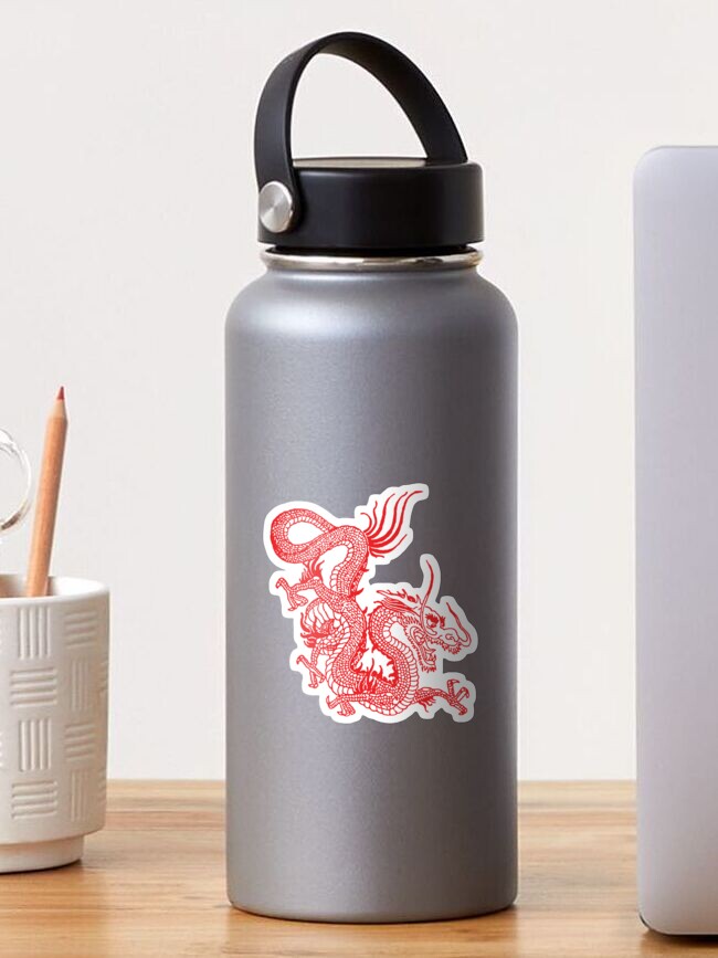 Thumbnail 1 of 3, Sticker, Red Chinese Dragon / Purple Background designed and sold by EddieBalevo.
