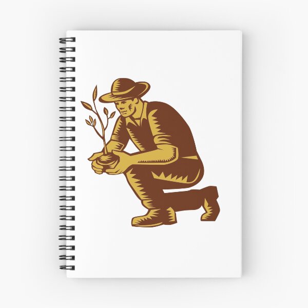 Item preview, Organic Farmer Planting Tree Woodcut Linocut designed and sold by patrimonio.