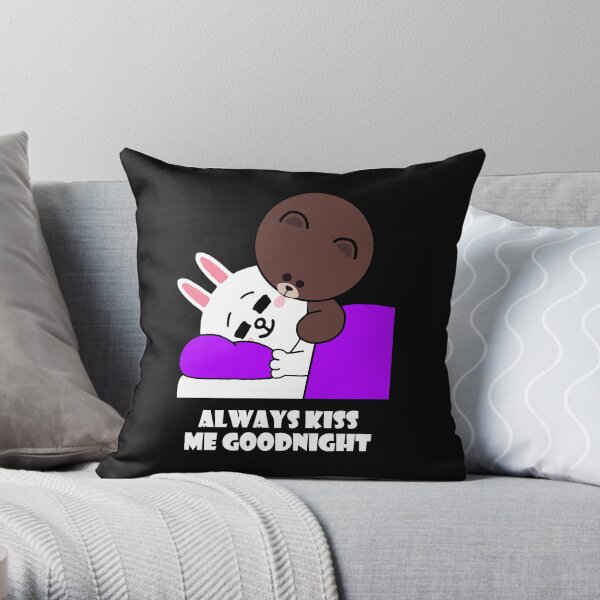 Cute brown bear cony bunny rabbit goodnight kiss Throw Pillow
