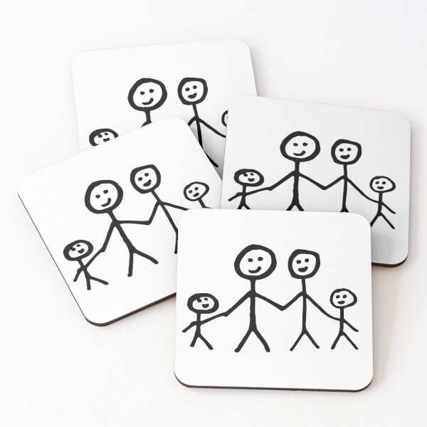 Family stick figure drawing Coasters (Set of 4)