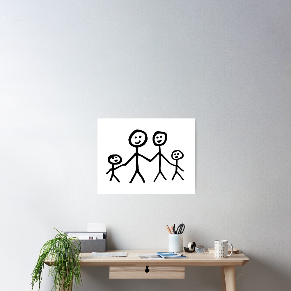 Family stick figure drawing Mounted Print by quali-shirts