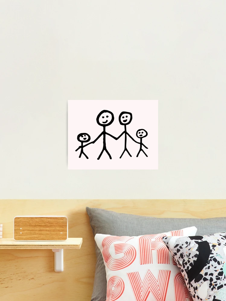 Family stick figure drawing Mounted Print by quali-shirts