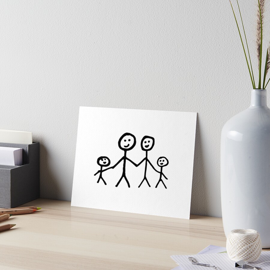 Family stick figure drawing Mounted Print by quali-shirts