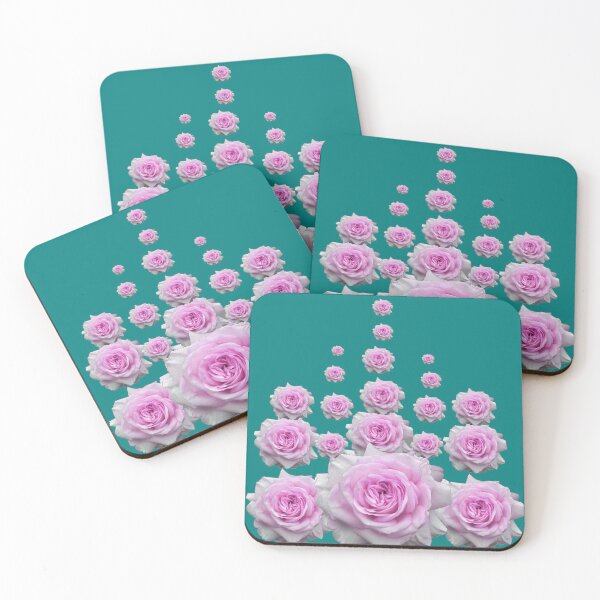Item preview, REGAL PINK ROSES ROSES GARDEN ON TEAL COLOR ART designed and sold by sharlesart.