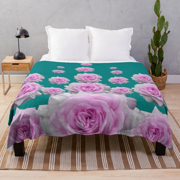 Item preview, REGAL PINK ROSES ROSES GARDEN ON TEAL COLOR ART designed and sold by sharlesart.