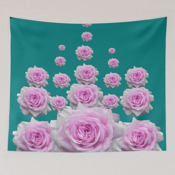 Item preview, REGAL PINK ROSES ROSES GARDEN ON TEAL COLOR ART designed and sold by sharlesart.