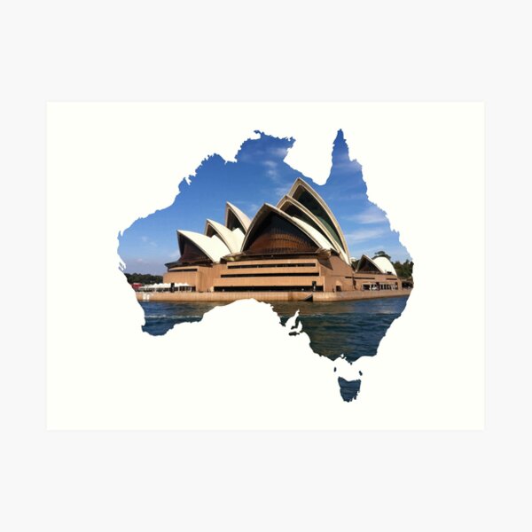 Australia with Sidney's opera house Art Print