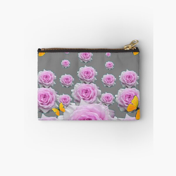 Item preview, YELLOW BUTTERFLIES & REGAL PINK ROSES ROSES GARDEN  GREY designed and sold by sharlesart.