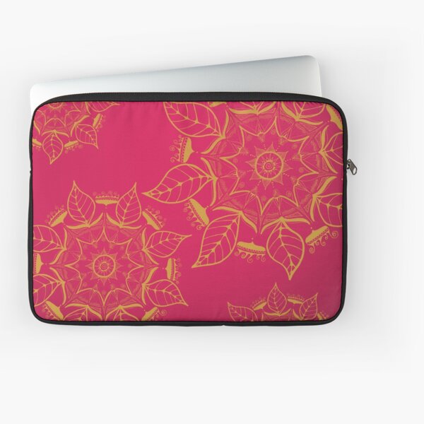 hand-painted mandalas in gold-yellow on red Laptop Sleeve