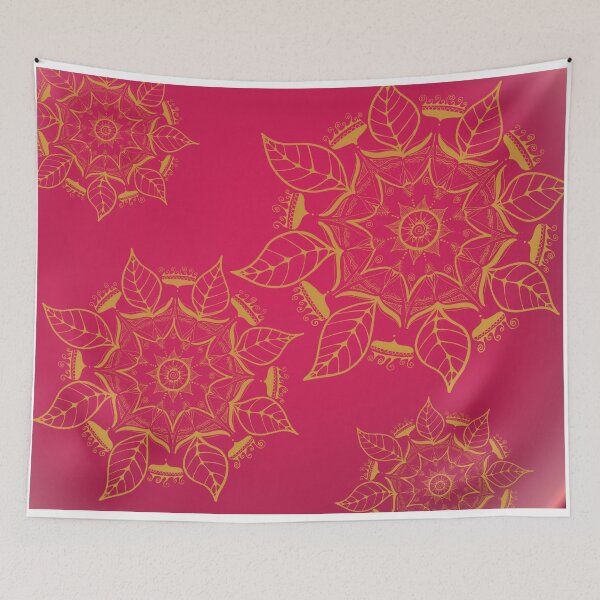 Item preview, hand-painted mandalas in gold-yellow on red designed and sold by Seelenreisende.