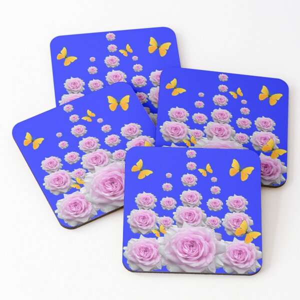 Item preview, YELLOW BUTTERFLIES &  REGAL PINK ROSES ROSES BLUE GARDEN  designed and sold by sharlesart.