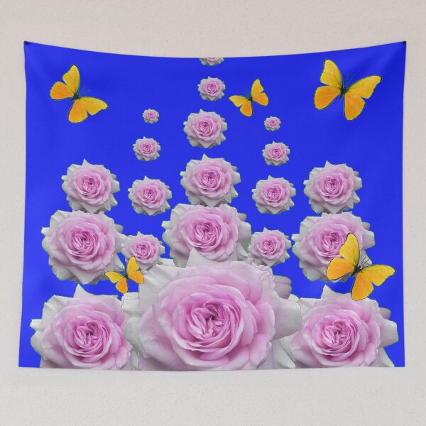 Item preview, YELLOW BUTTERFLIES &  REGAL PINK ROSES ROSES BLUE GARDEN  designed and sold by sharlesart.
